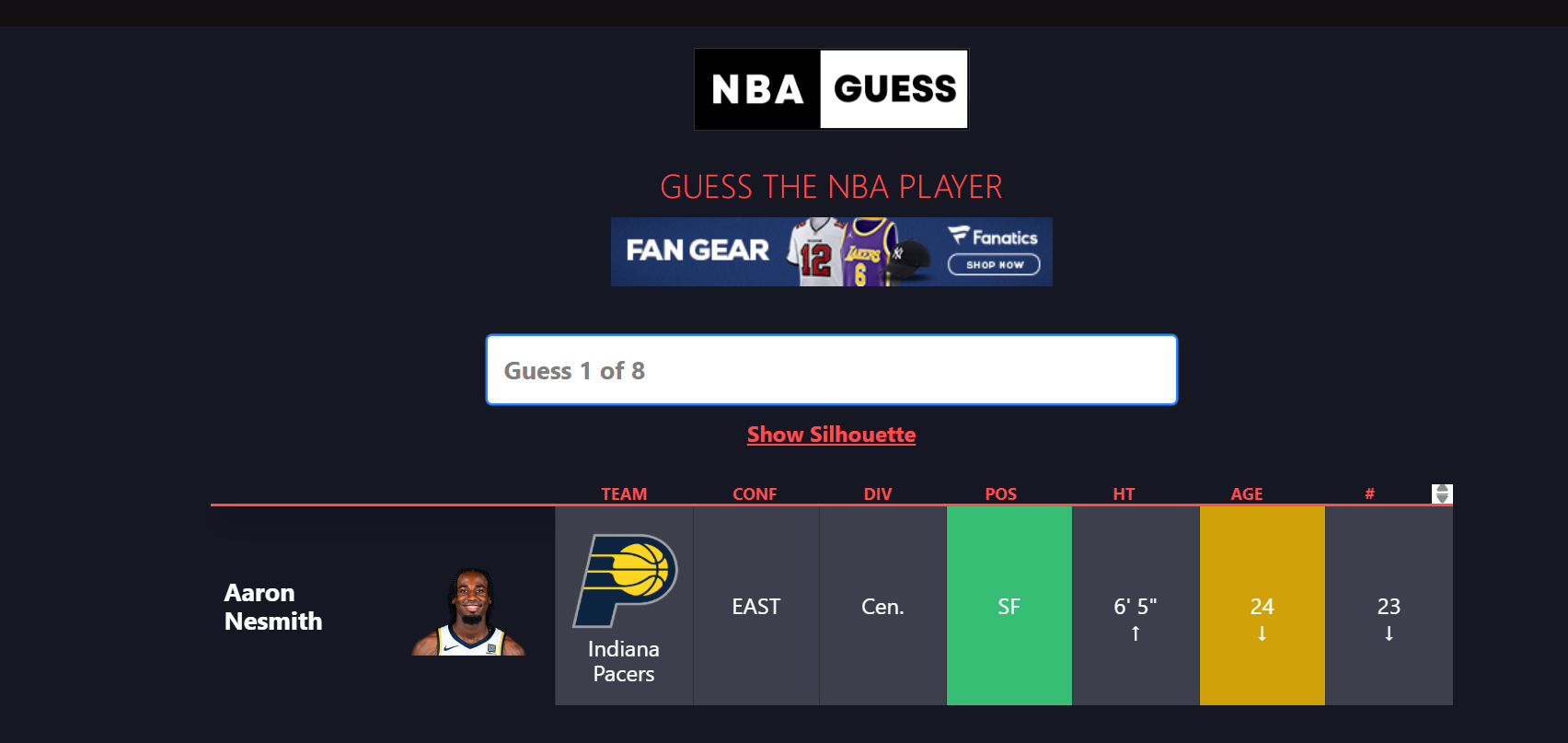 NBA Player Silhouette Game Screenshot